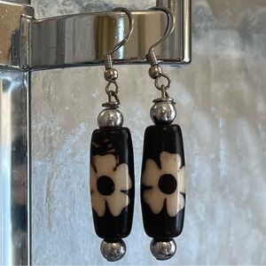 Floral Black and White Earrings
